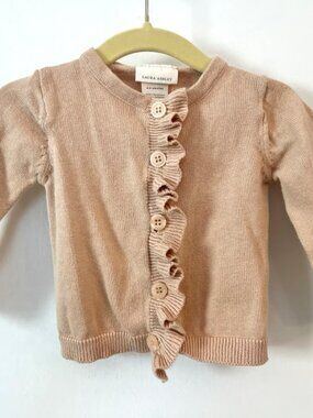 Dusty Pink Ruffle Laura Ashley Baby Girl Cardigan Cotton 6-9M Girly